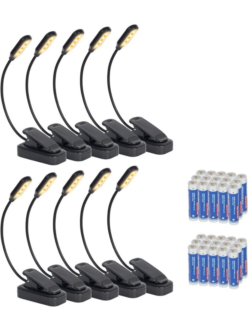 10 Pack Clip-On Book Lights - Eye-Caring, 3 Colors, Stepless Dimming, Flexible
